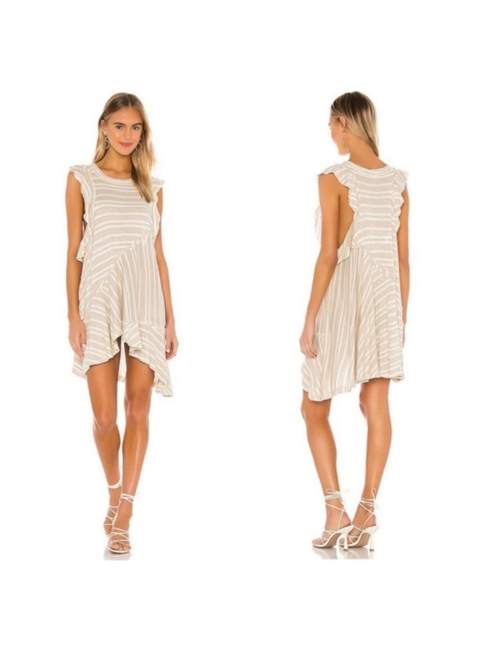 Free People Between the Lines Tan & White Striped Dress NWOT Small